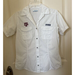 Columbia PFG Texas A&M Aggies Shirt Mens S White Button Up Short Sleeve Vented